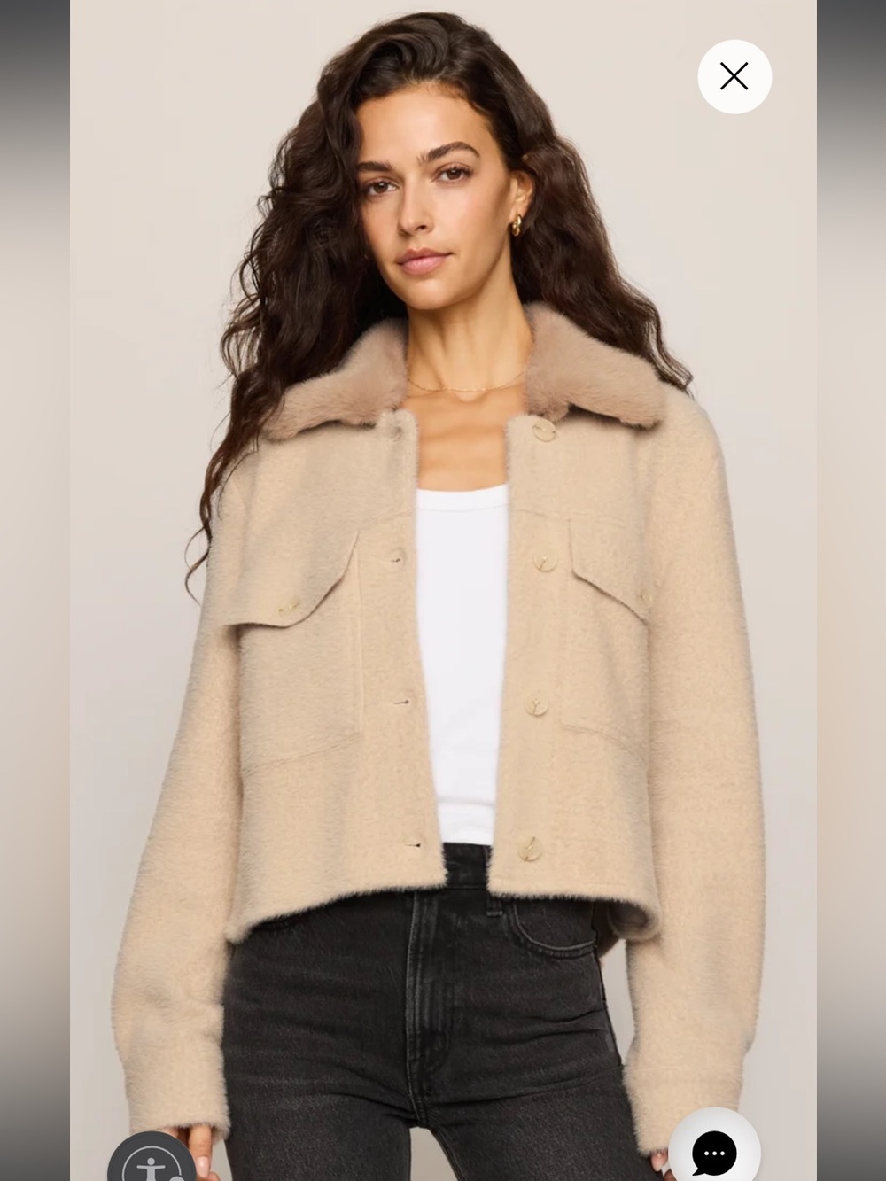 z supply peyton cream & tan cropped soft teddy knit boxy jacket coat small NEW